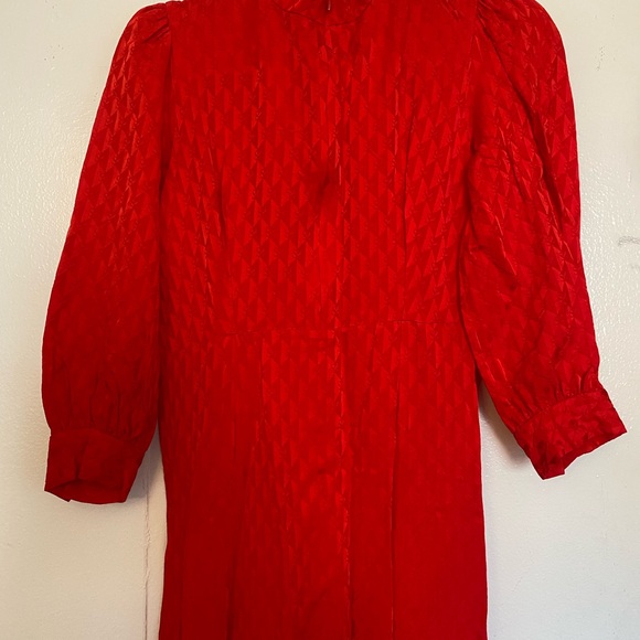 RAYA LOGO-JACQUARD FLARED WOVEN MIDI DRESS IN RED - Picture 6 of 8